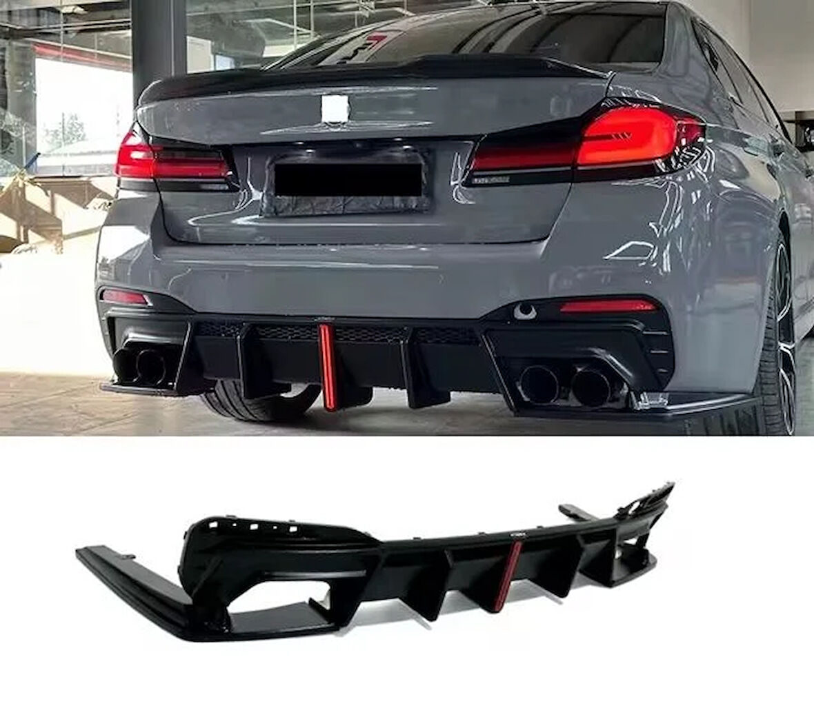 AUTOGP  Bmw g30 arka tampon difüzörü ledli ve egzoz ucu seti 2017+ pianoblack