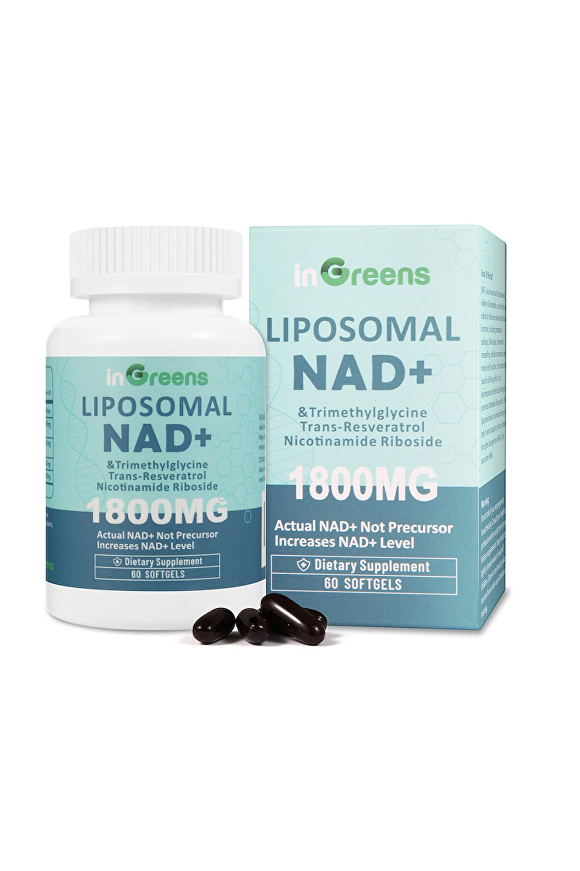 Liposomal NAD+ 1800 mg with Nicotinamide Riboside, Trans Resveratrol Cellular Energy - 60 Softgels
