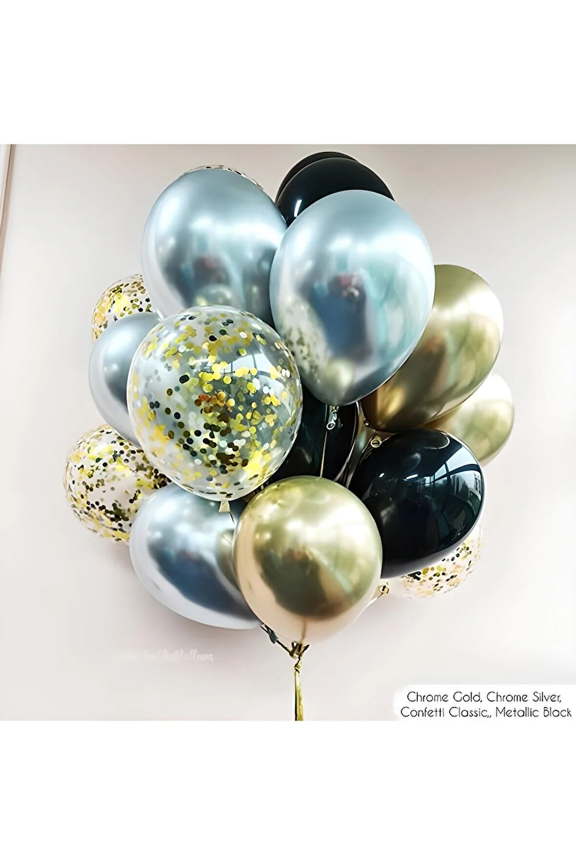 30 Adet Gold Şeffaf Gümüş Balonlar Buketleri Lateks Konfeti Balon