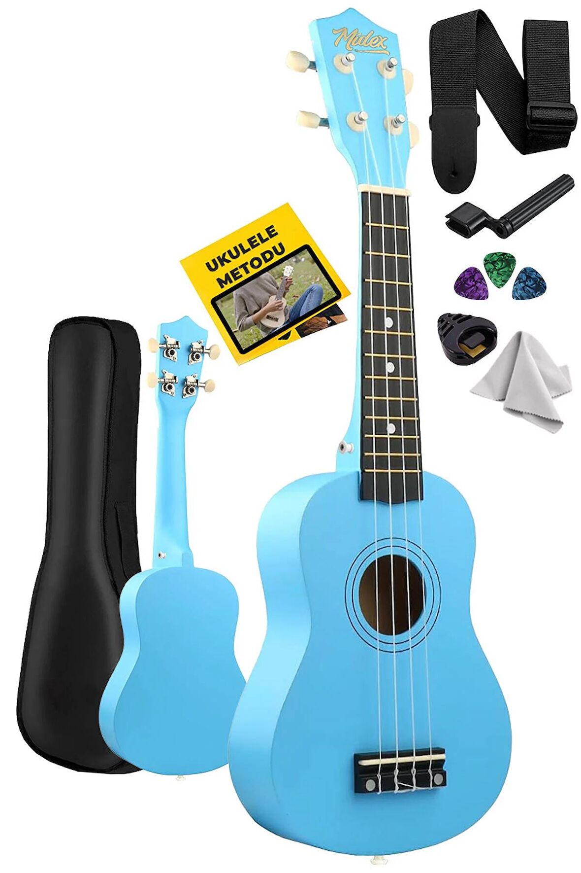 Midex UKX-901BL Mavi Soprano Ukulele (Askı Çanta Metod Pena)