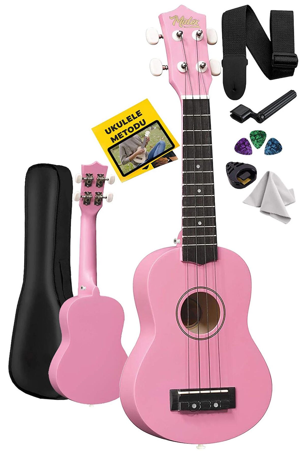 Midex UKX-901PK Pembe Soprano Ukulele (Askı Çanta Metod Pena)