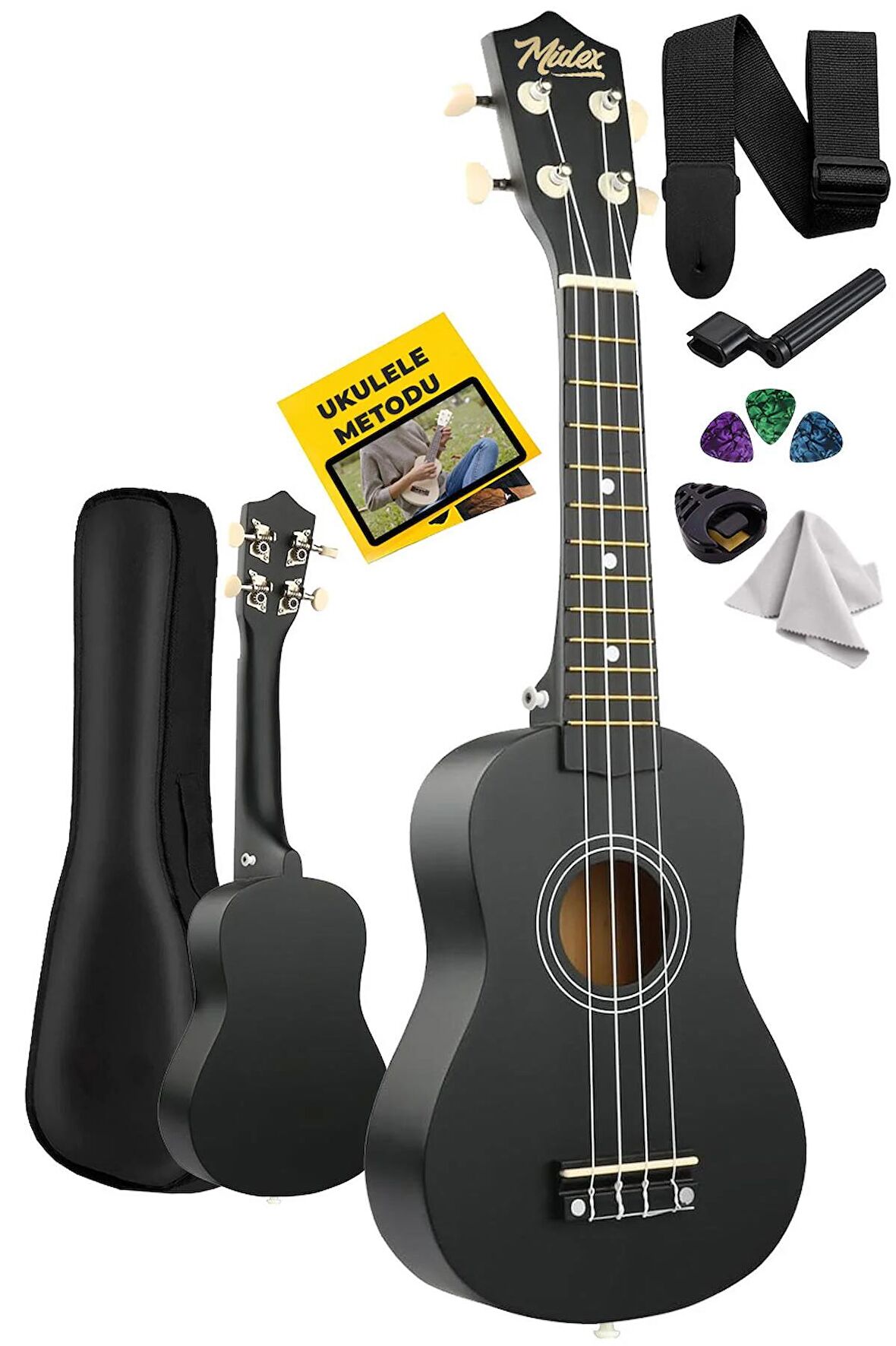 Midex UKX-901BK Siyah Soprano Ukulele (Askı Çanta Metod Pena)