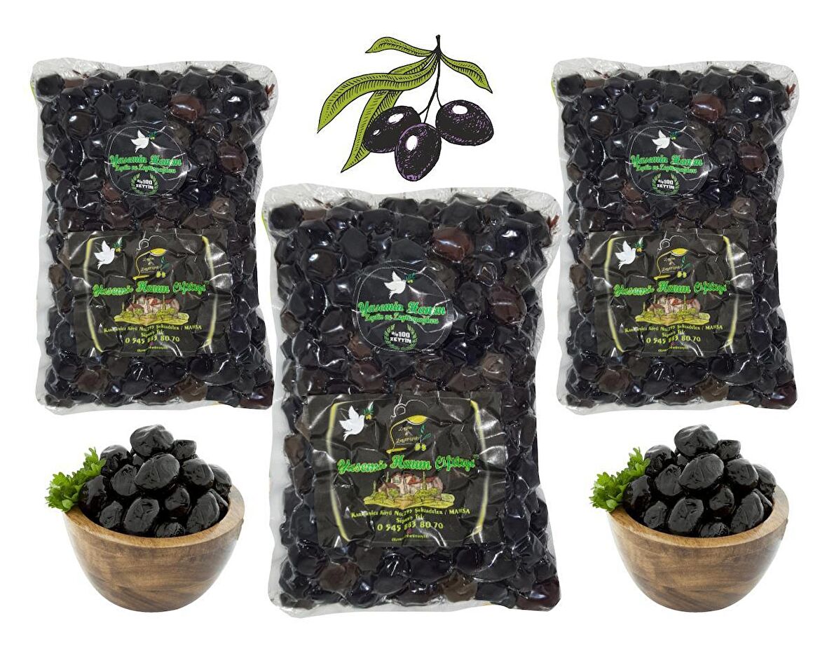 Gemlik Tipi Doğal Siyah Zeytin 3×1000 Gr