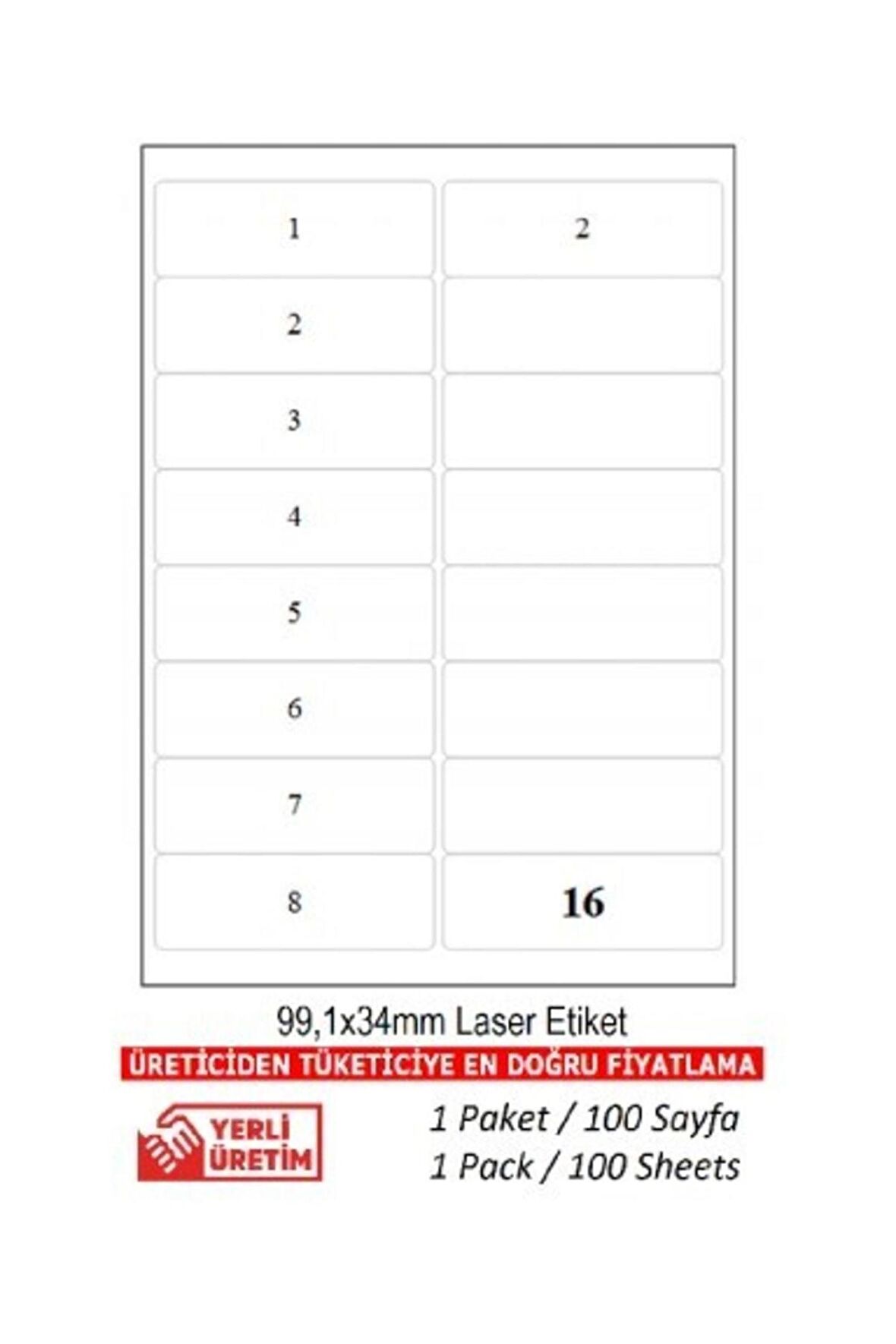 A1-2016 500 A4 Sayfa Da 99.1 X 34 Mm Lazer Etiket A4 Sayfada 16 Etiket