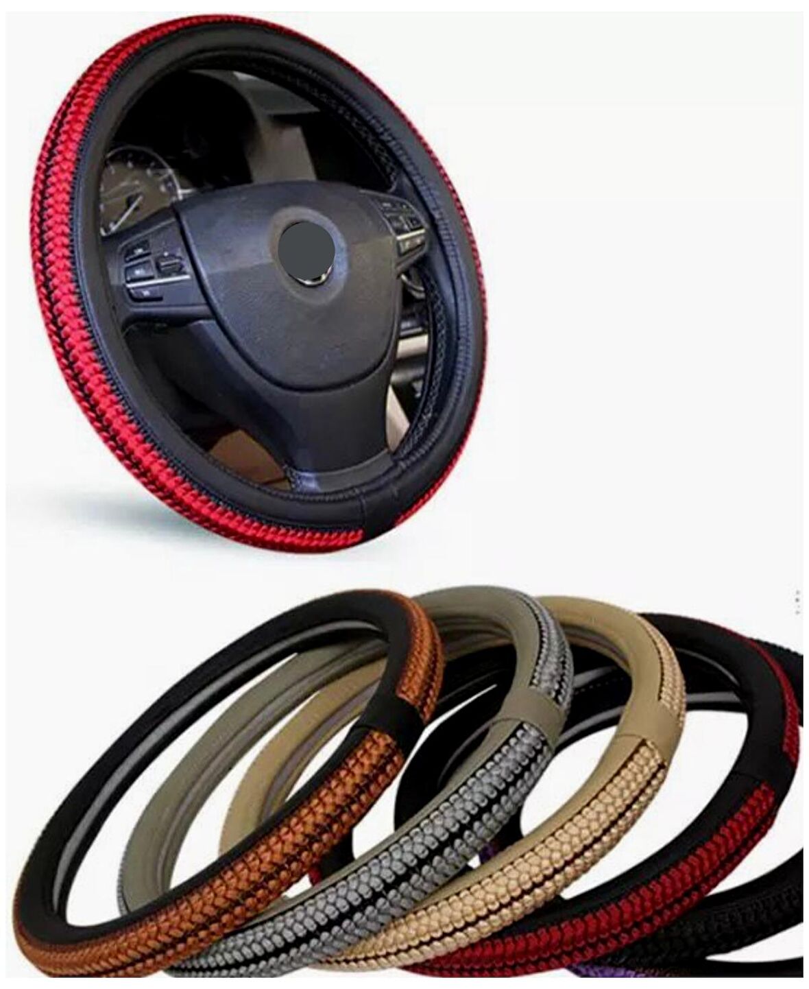 Geçmeli Direksiyon Kılıfı Hasır Örgülü Oto Yeni Model Direksiyon Kılıfı Bordo 37-38Cm