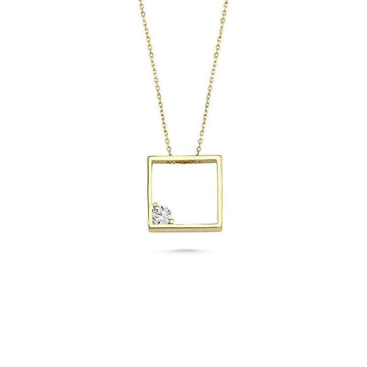 14 Ayar Altın Swarovski Taşlı Kare Kolye