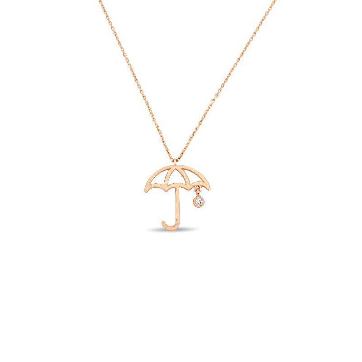 14 Ayar Rose Altın Taşlı Şemsiye Kolye