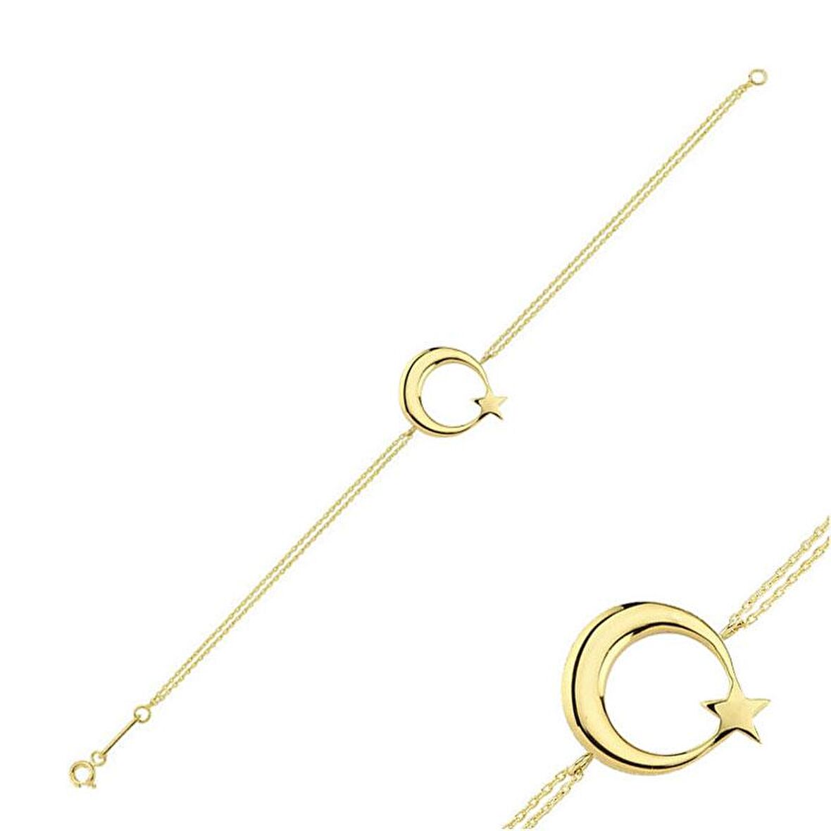 14 Ayar Altın Ay Yıldız Bileklik