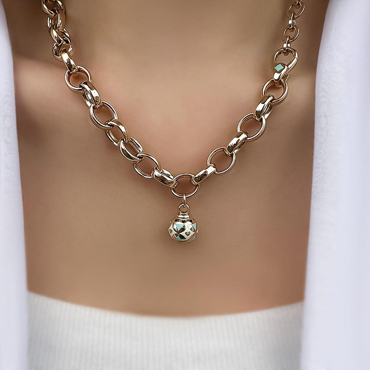 14k Altın Cetaş Çift Kilit Zincir Kolye Bileklik