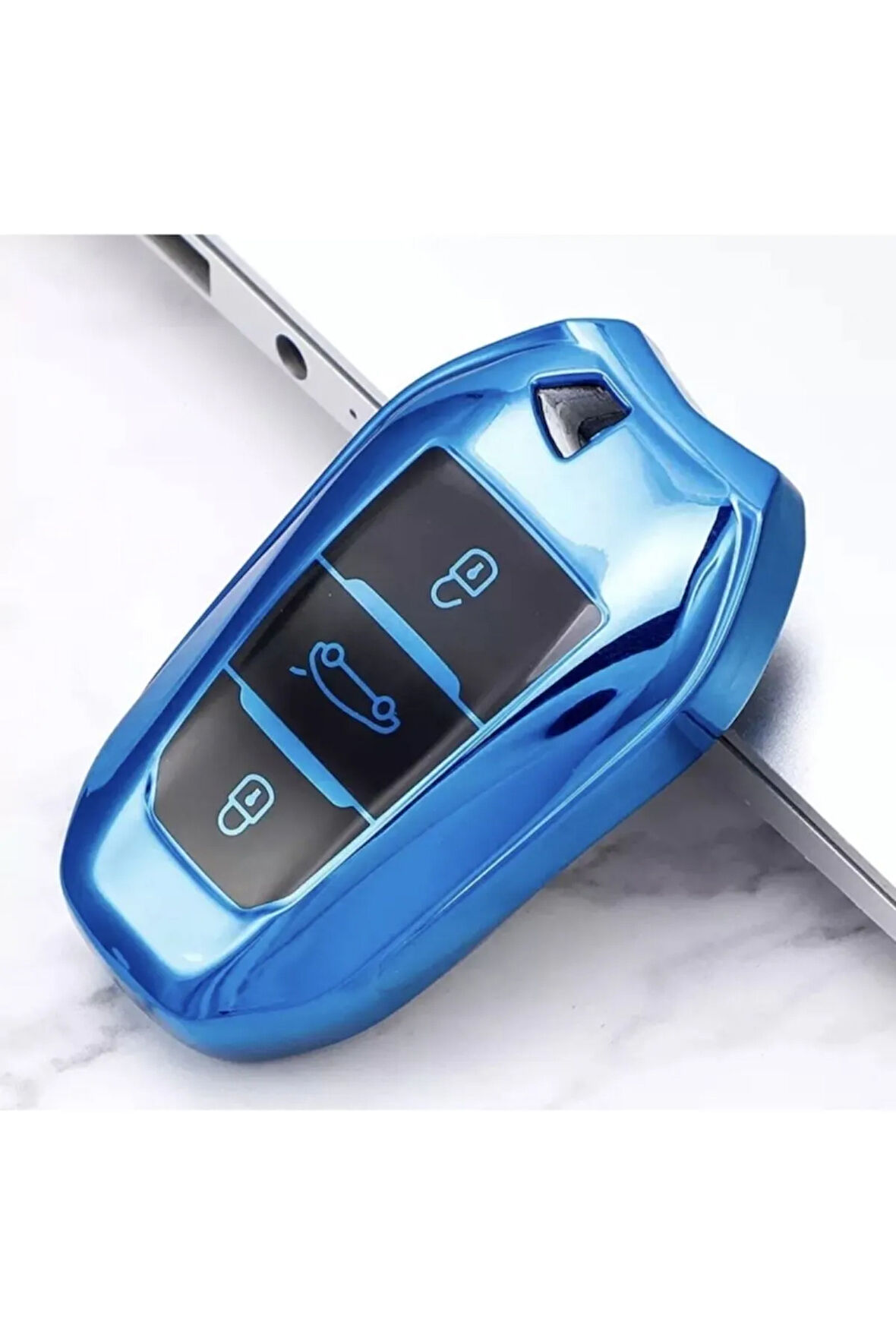 Peugeot 3008 Sustasız Parlak Anahtar Kılıfı Mavi Renk
