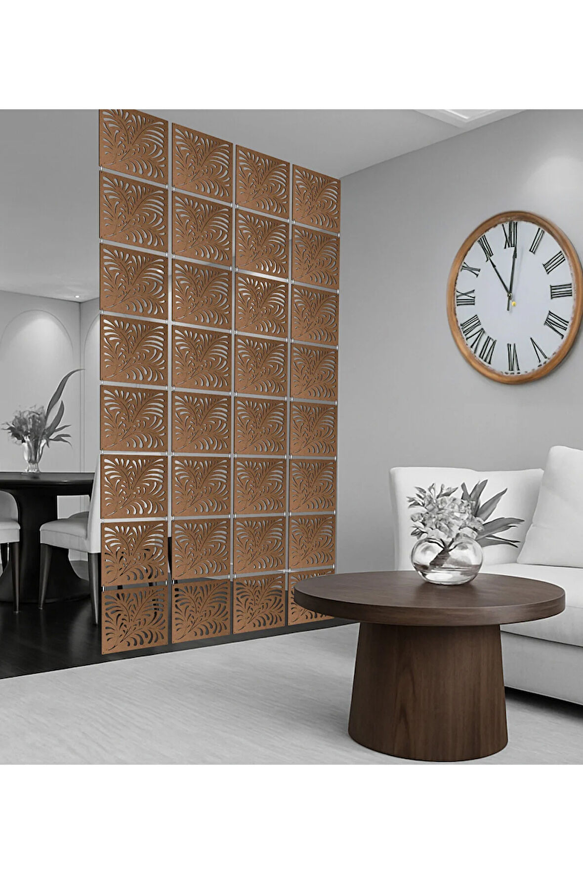 Çiçek Modelli Lazer Kesim Paravan, Ahşap Seperatör, Panel Levha Seti Ahşap Oda Bölücü Desen