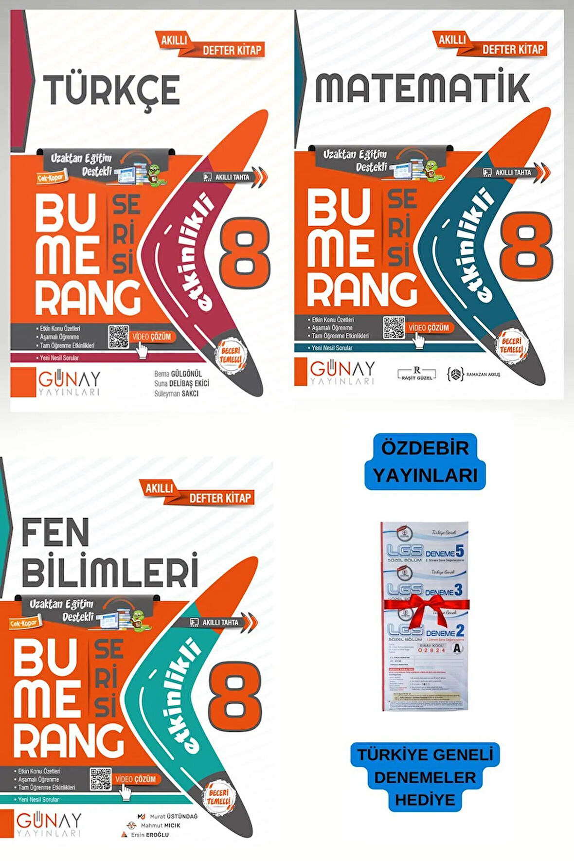 2025 YENİ 8.Sınıf LGS Bumerang Serisi Etkinlikli Türkçe -Matematik-Fen Akıllı Defter-Hediyeli