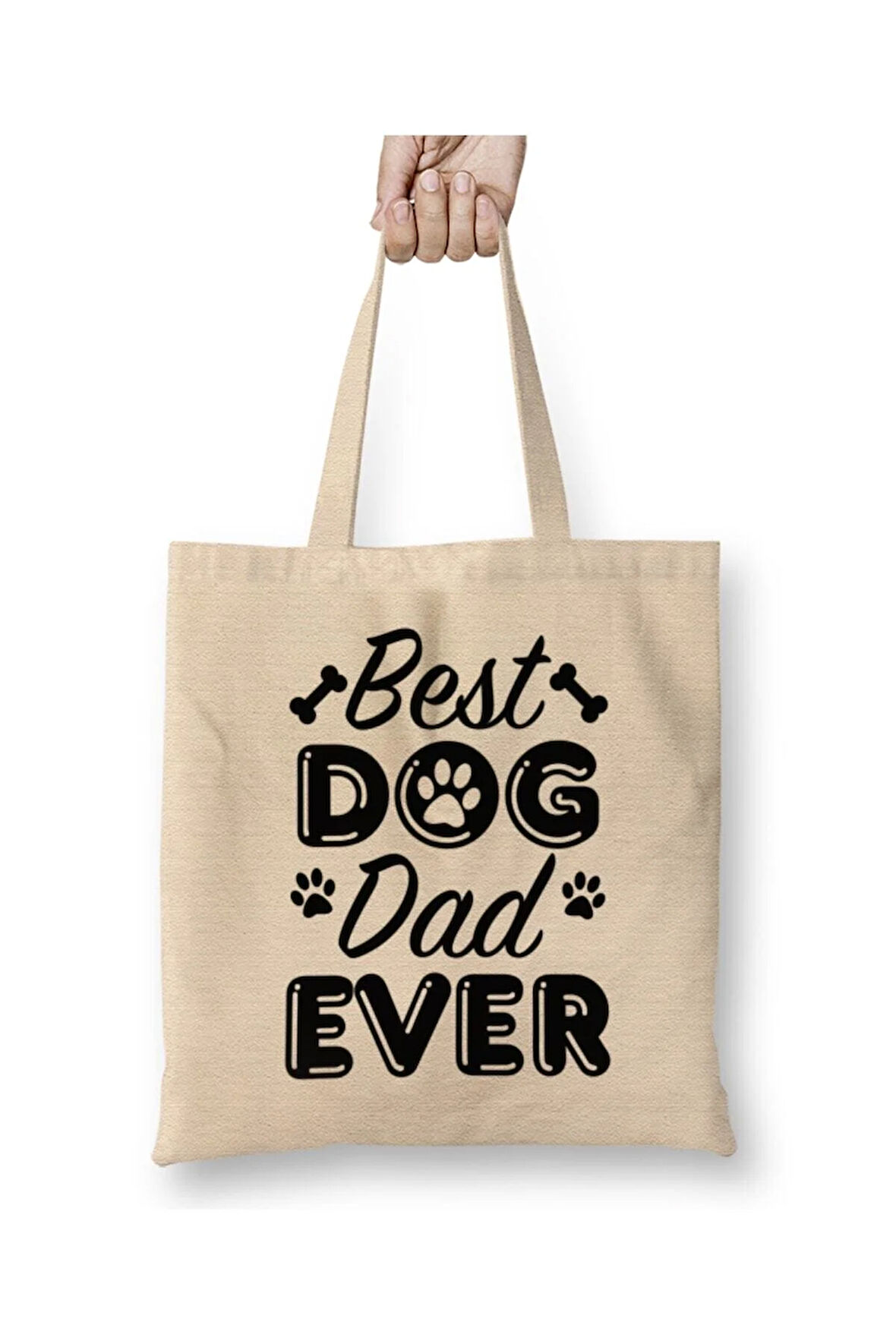 Best Dog Dad Ever Köpek Babası Beyaz Bez Çanta Uzun Saplı Alışveriş Çantası Plaj Çantası
