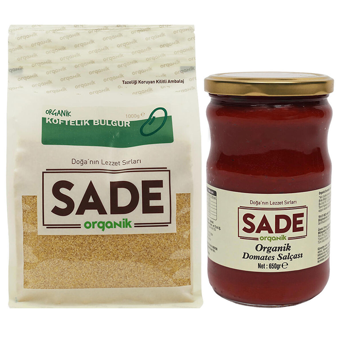 Sade Organik Köftelik Bulgur 1kg Ve Domates Salçası