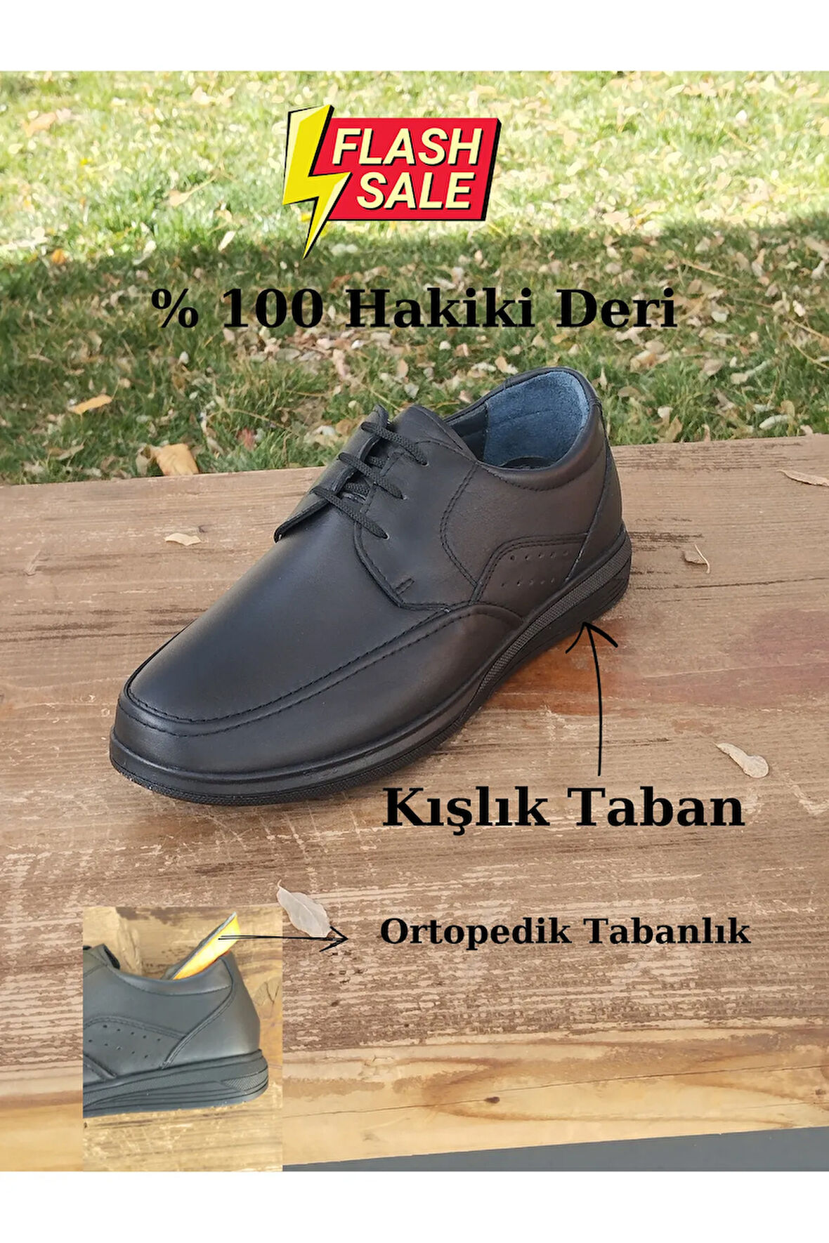 Erkek Kışlık Kundura Hakiki Deri  Kauççuk Taban Otobetik ve Bağcıklı