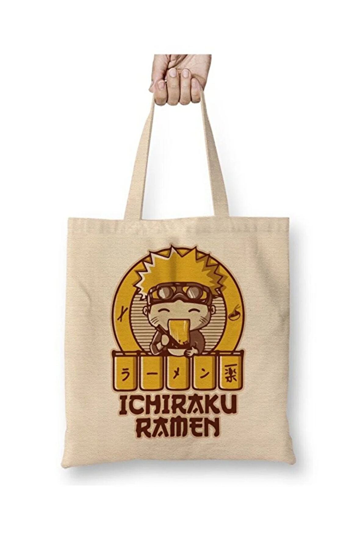 Anime Naruto Ichiraku Ramen Beyaz Bez Çanta Uzun Saplı Alışveriş Çantası Plaj Çantası