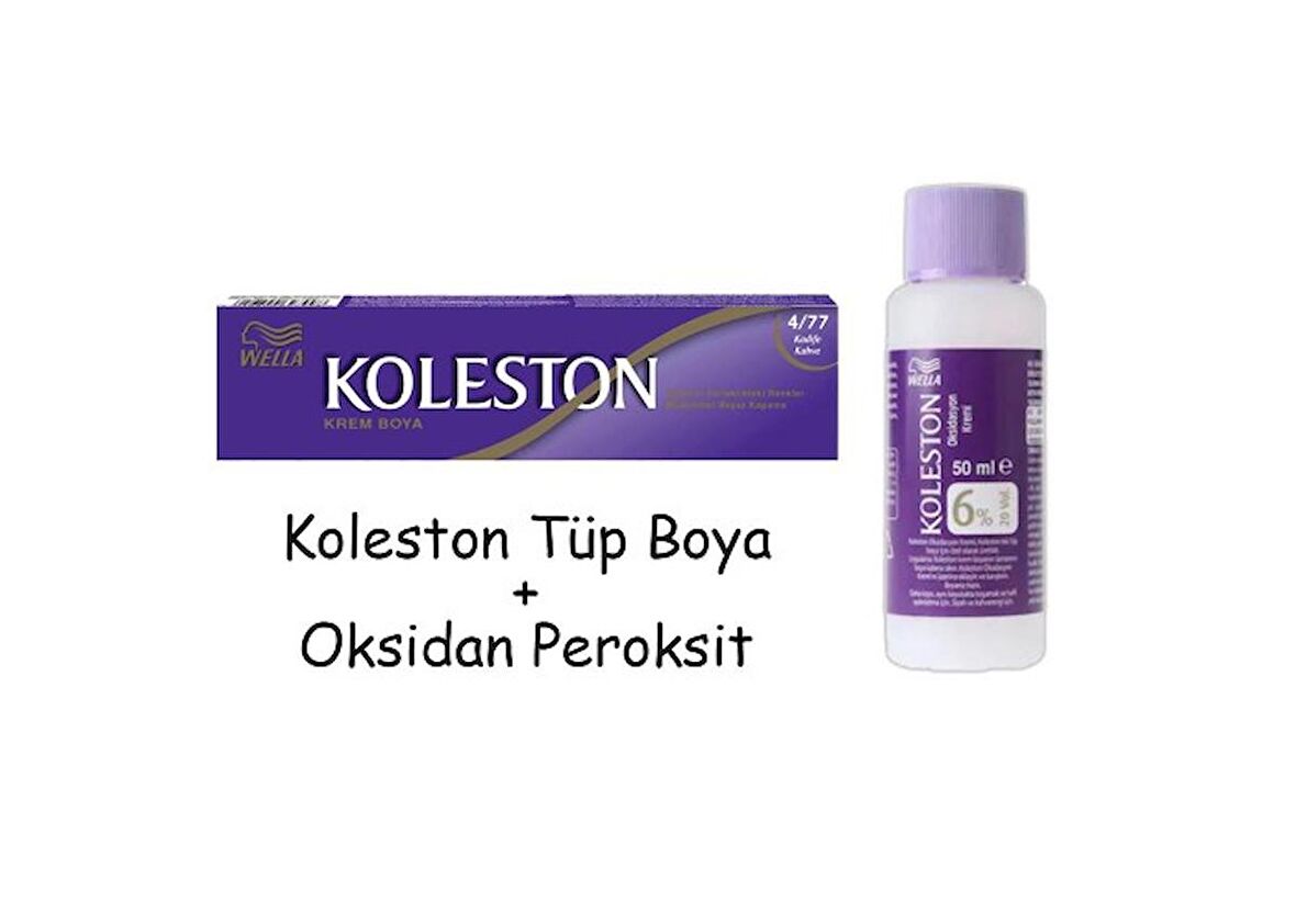 Koleston Tüp Boya 50 ml - 4.77 Kadife Kahve + 20 Vol Oksidan Peroksit
