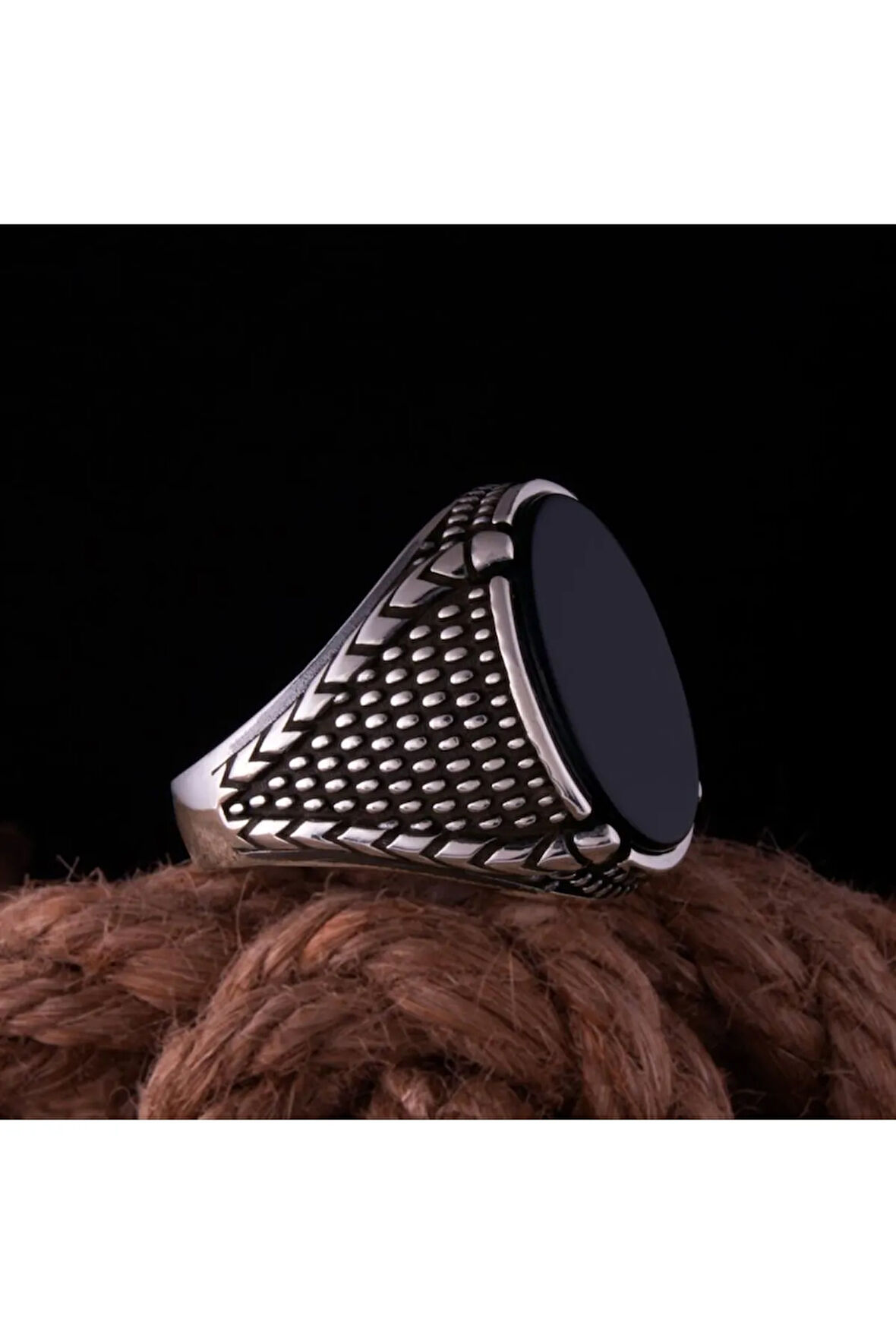 Erkek Gümüş Yüzük Gaye Siyah Oniks Taşlı Erkek Gümüş Yüzük