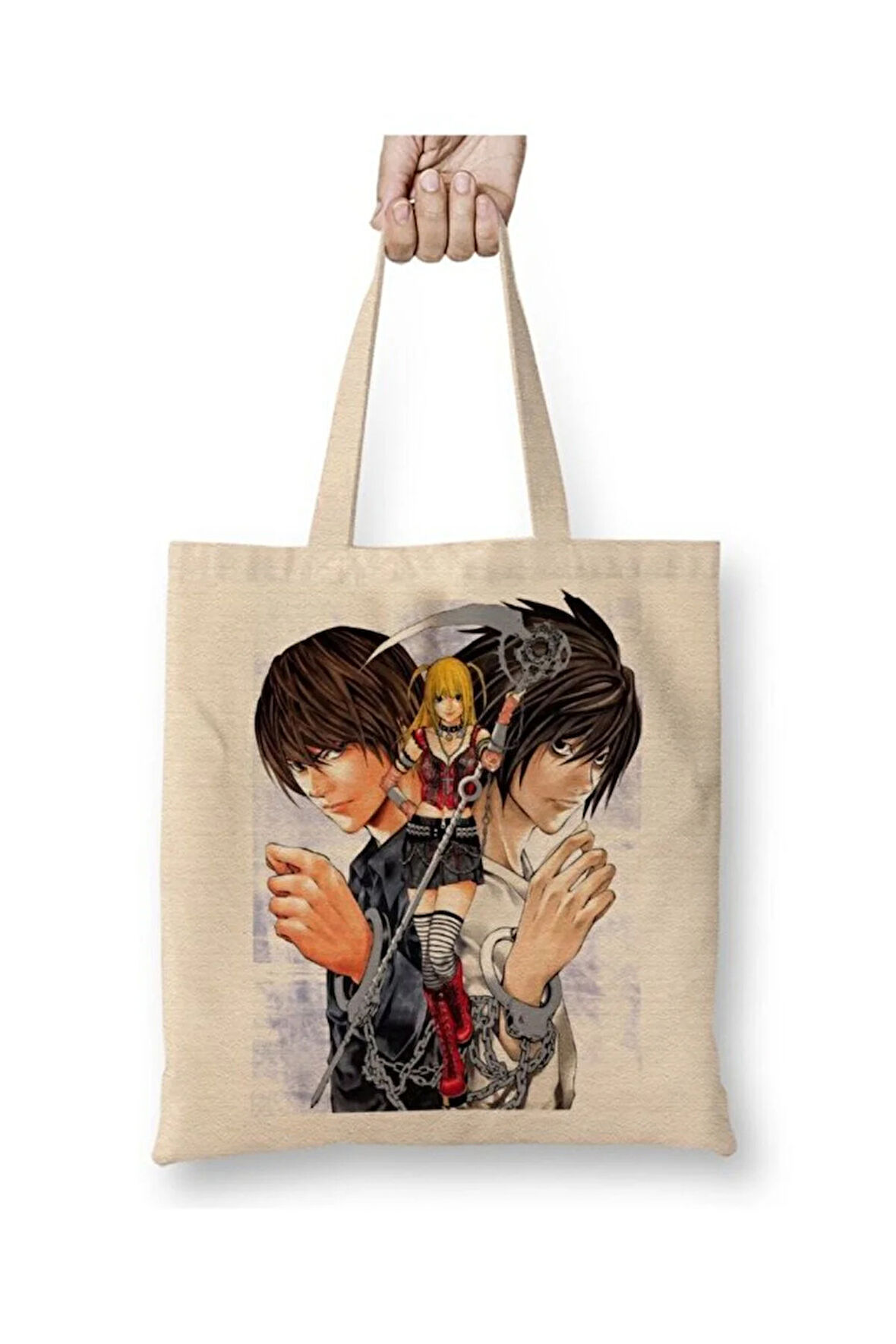 Death Note Anime L Yagami Light Apple Ryuk Beyaz Bez Çanta Uzun Saplı Alışveriş Çantası Plaj Çantası