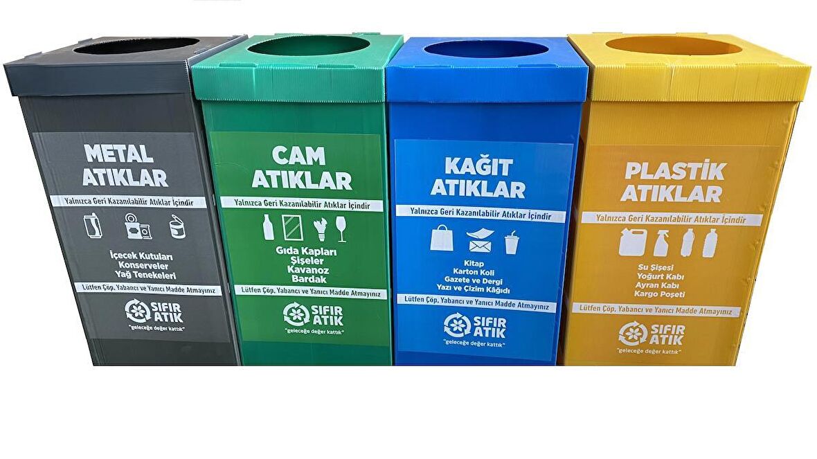 Bereks Atık Toplama Geri Dönüşüm Kutusu Sıfır Atık 4 Lü Iş Güvenliği Seti Geridönüşüm ( Plastik ) Mavi, gri, sarı, yeşil