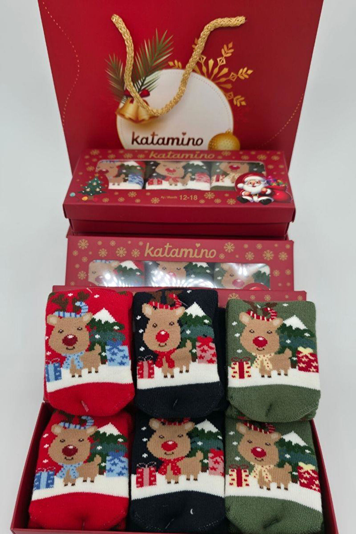 3 Çift Unısex Hediyelik Yeniyıl Temalı Çocuk Soket Havlu Çorap 