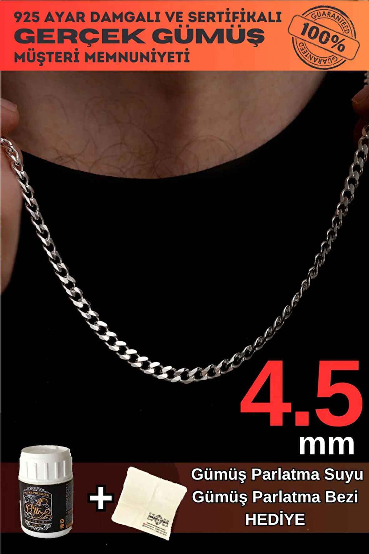 Erkek Gümüş Kolye - 4.5mm Gurmet Model 925 Ayar Gümüş Erkek Kolye Zincir 2472532776430