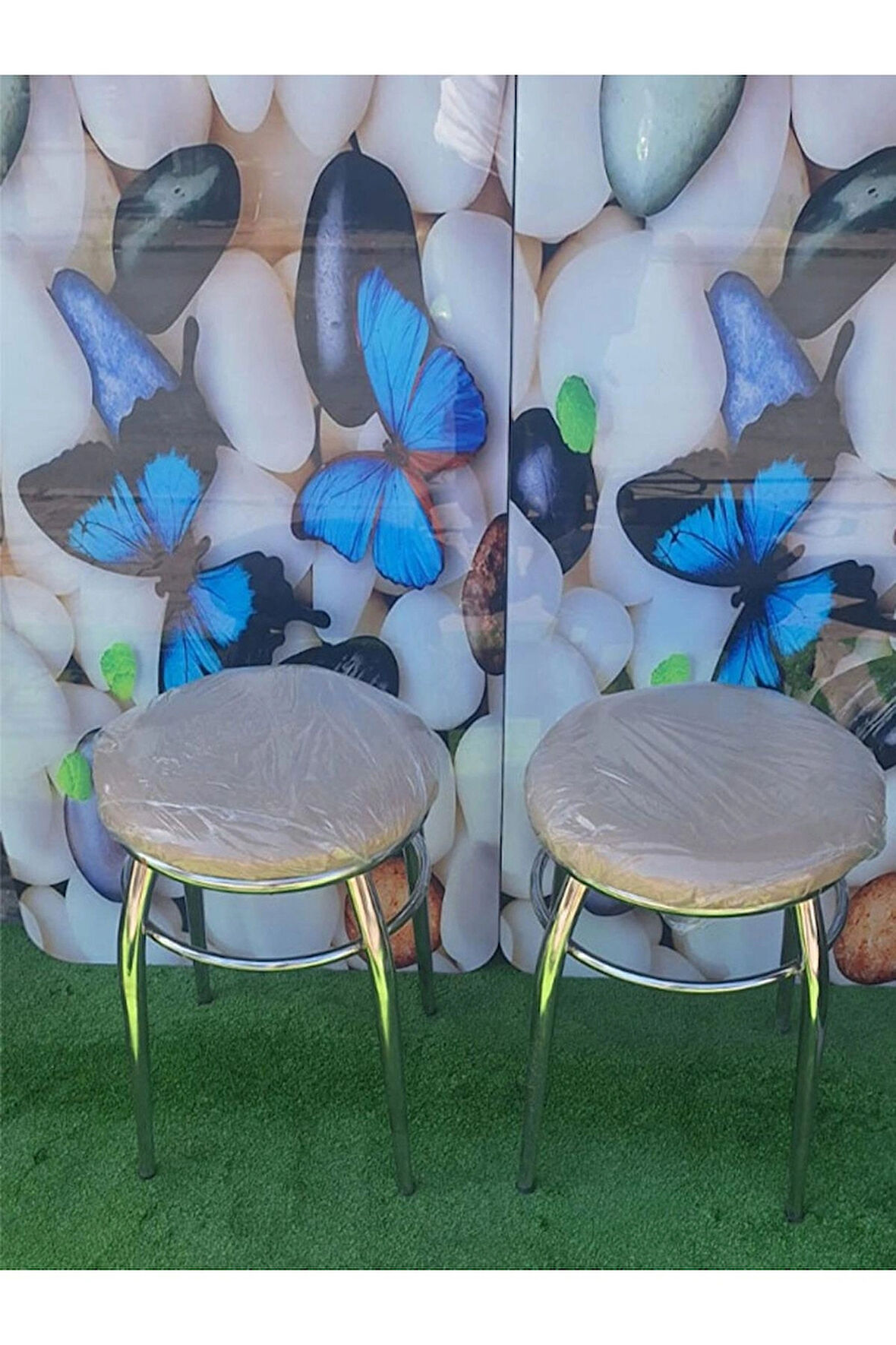 2'li Tabure Krom Ayaklı