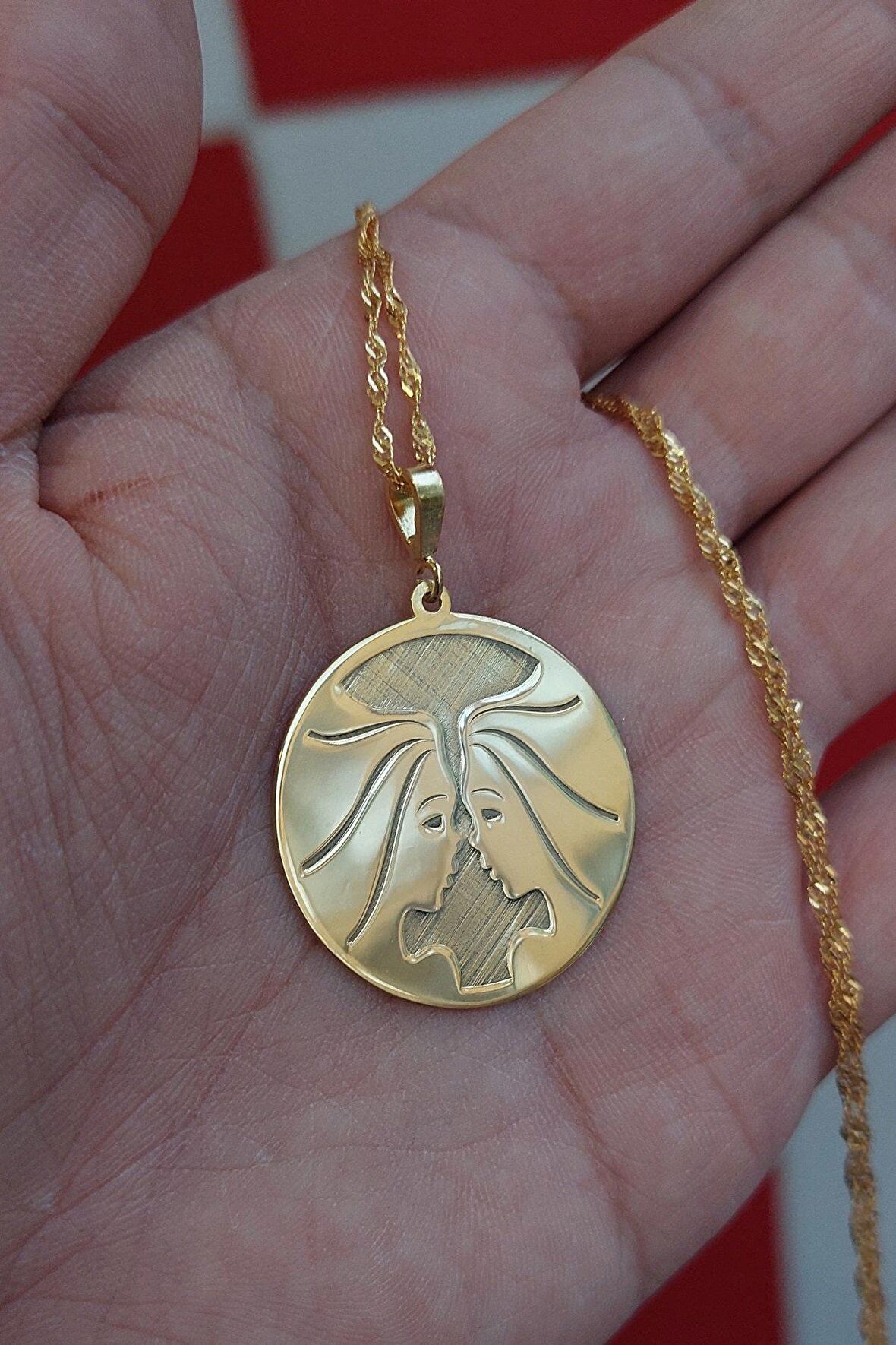 925 Ayar Gümüş 24 Ayar Altın Kaplama İkizler Burcu Kolye