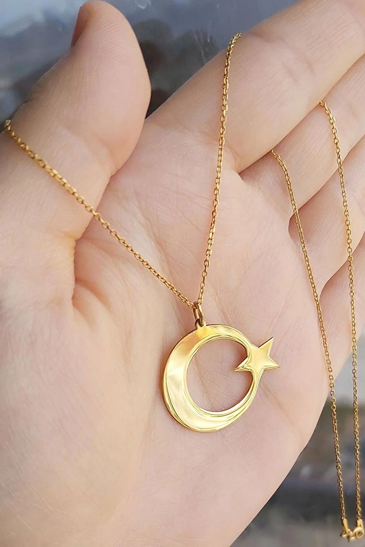 925 Ayar Gümüş 24 Ayar Altın Kaplama Ayyıldız Kolye