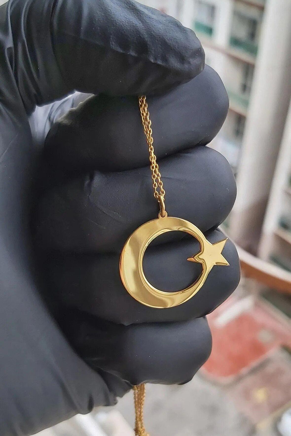 925 Ayar Gümüş 24 Ayar Altın Kaplama Ayyıldız Kolye