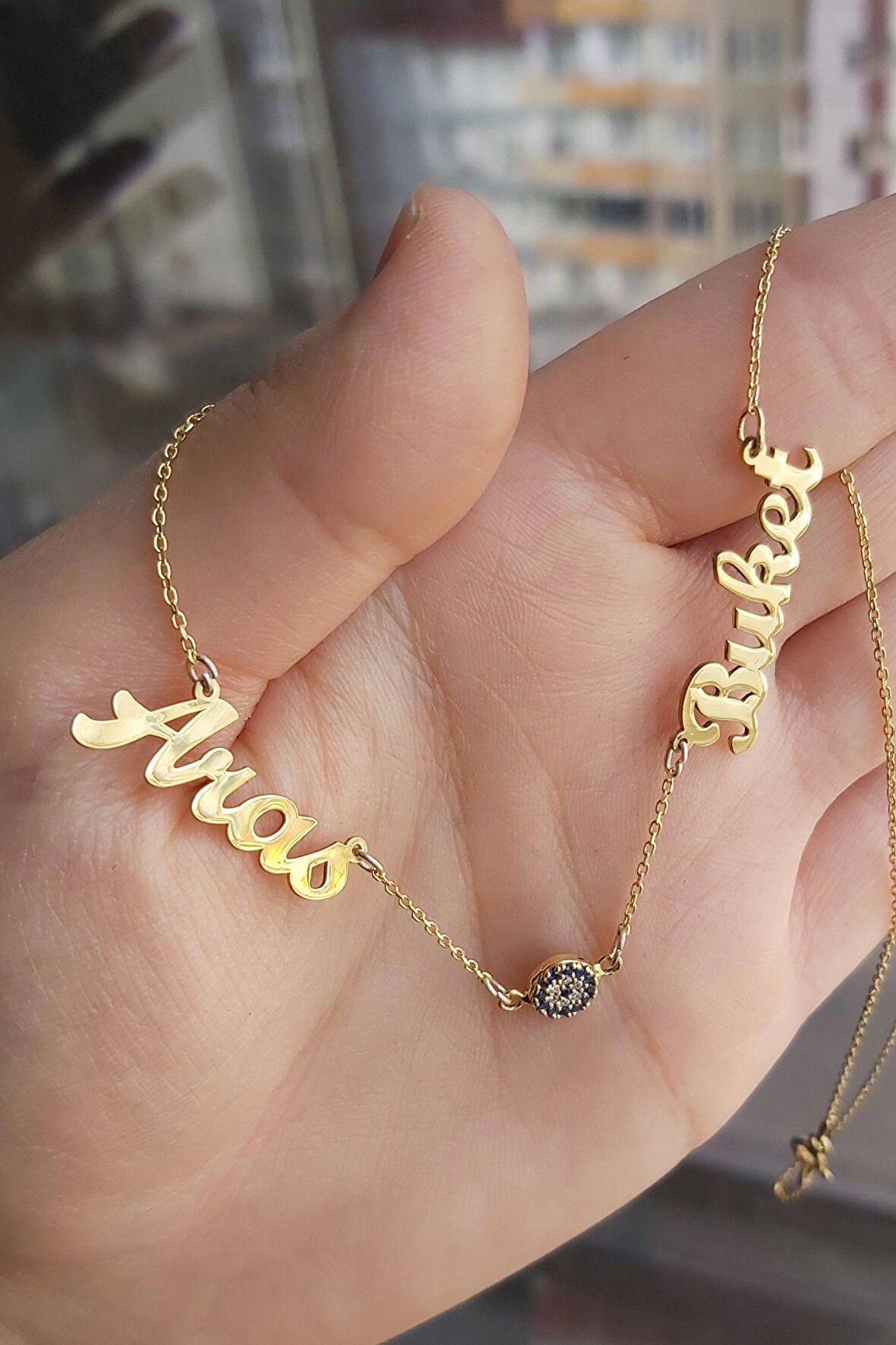 925 Ayar Gümüş 24 Ayar Altın Kaplama İsimli Kolye