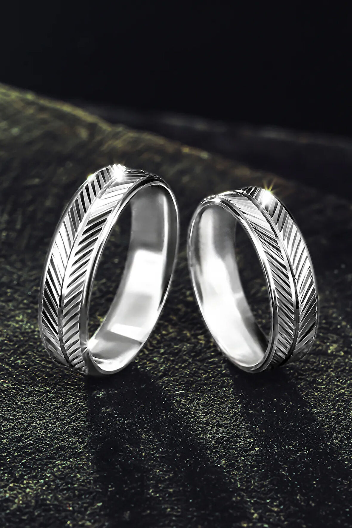 Erkek Kadın Gümüş Alyans - Çizgi Desenli 925 Ayar Erkek Kadın Yüzük