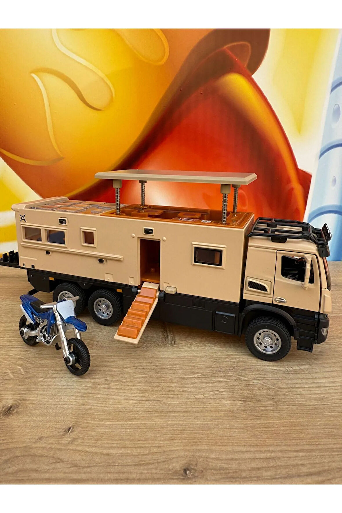 Karavan Tır Oyuncak Karavan Motosiklet Komple Metal Mercedes Tır Işıklı Sesli 23 Cm