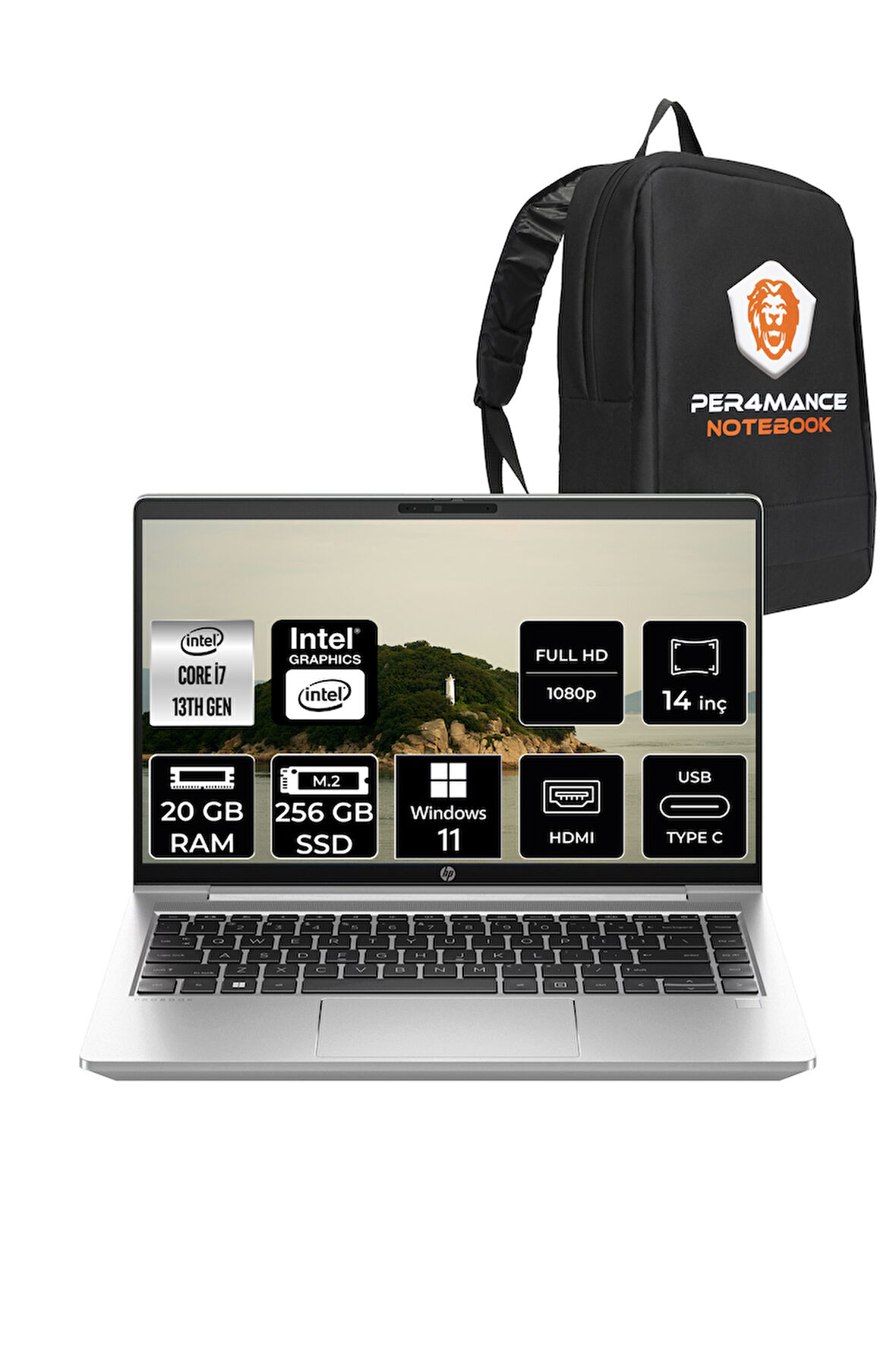 HP ProBook 440 G10 i7-1355U 20GB RAM 256GB SSD 14'' FHD W11HOME Dizüstü Bilgisayar & PER4 ÇANTA