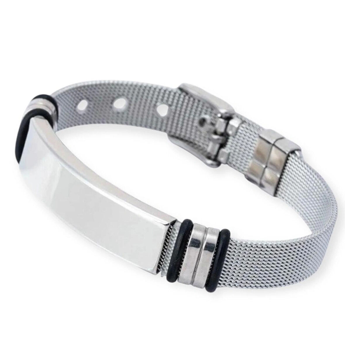 Tamamı Çelik Silver Kemer Kordonlu Şık Çelik Bileklik 23 cm