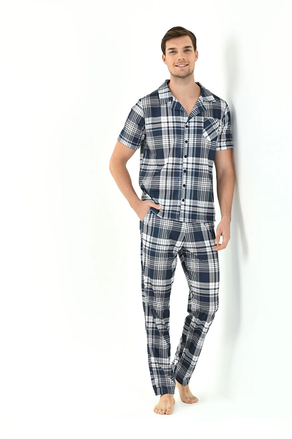KARE DESENLİ ERKEK 3'LÜ PİJAMA TAKIMI