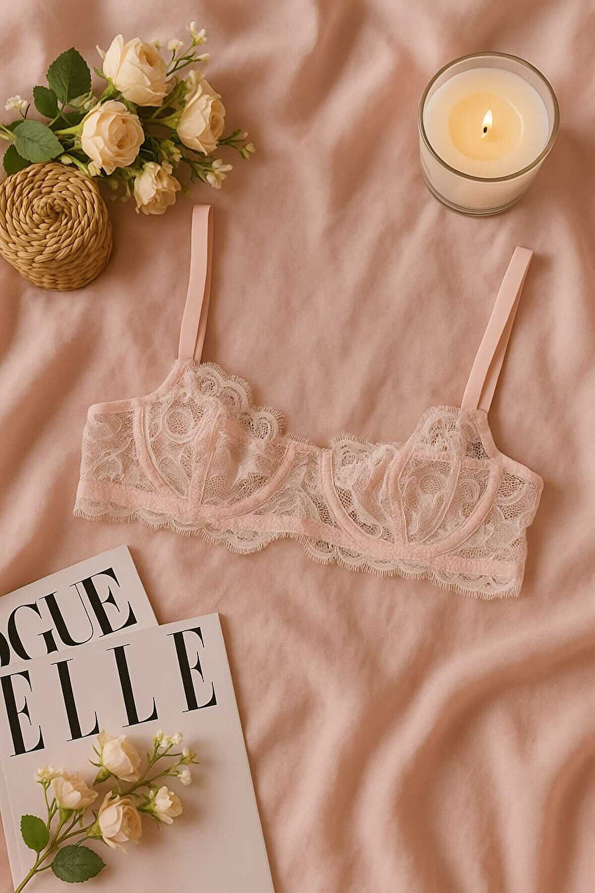Dantel Detaylı Soft Pembe Bralet Külot Takımı - Şık ve Zarif Tasarım