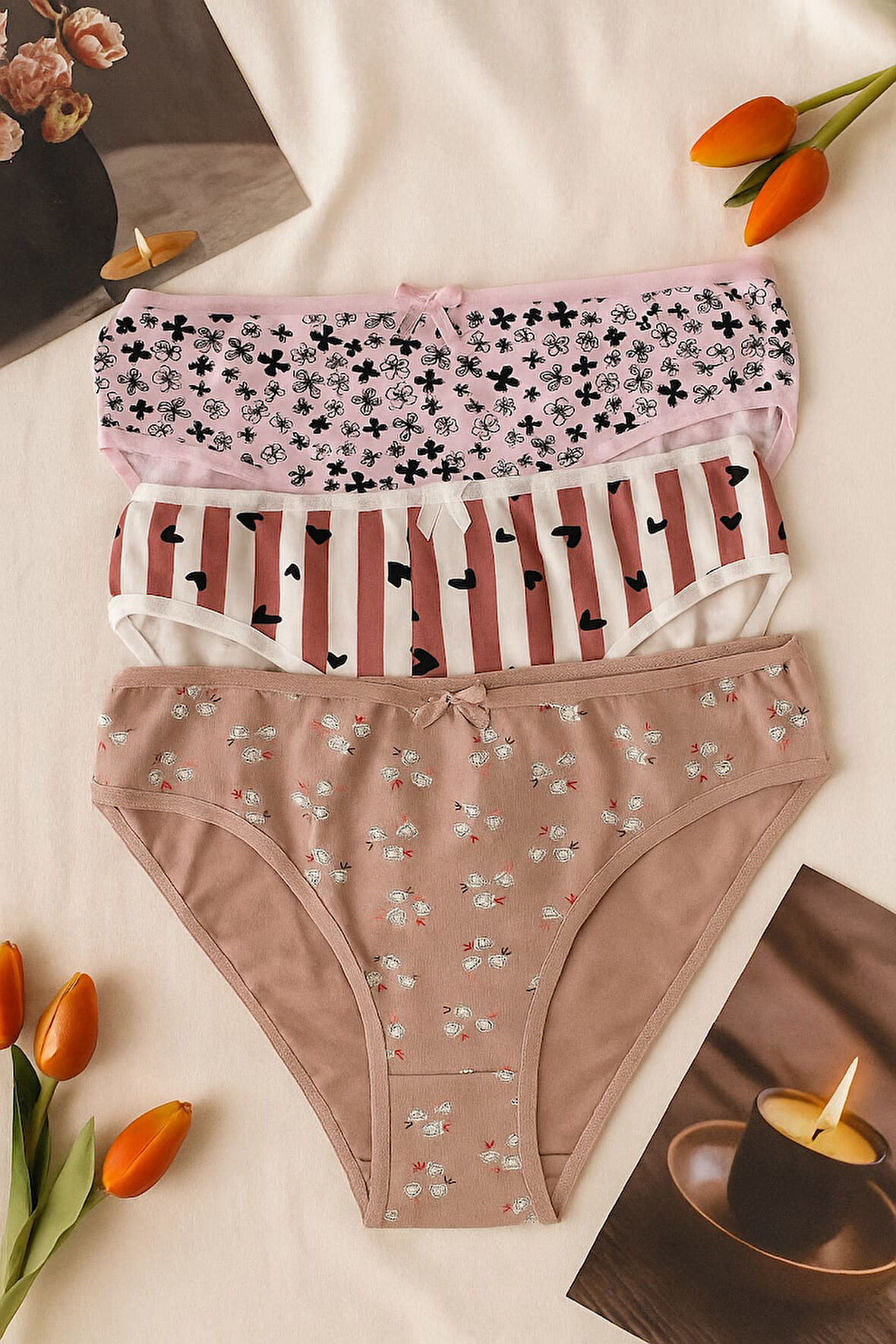 Kadın 3'lü Pamuklu Desenli Külot Seti - Rahat & Nefes Alan İç Giyim