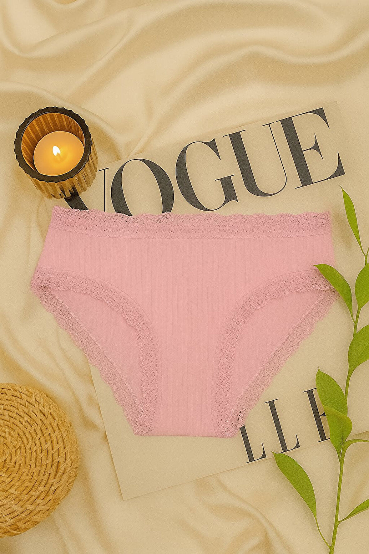 Pamuklu Dantel Detaylı Kadın Slip Külot 2'li Set - Beyaz & Pembe