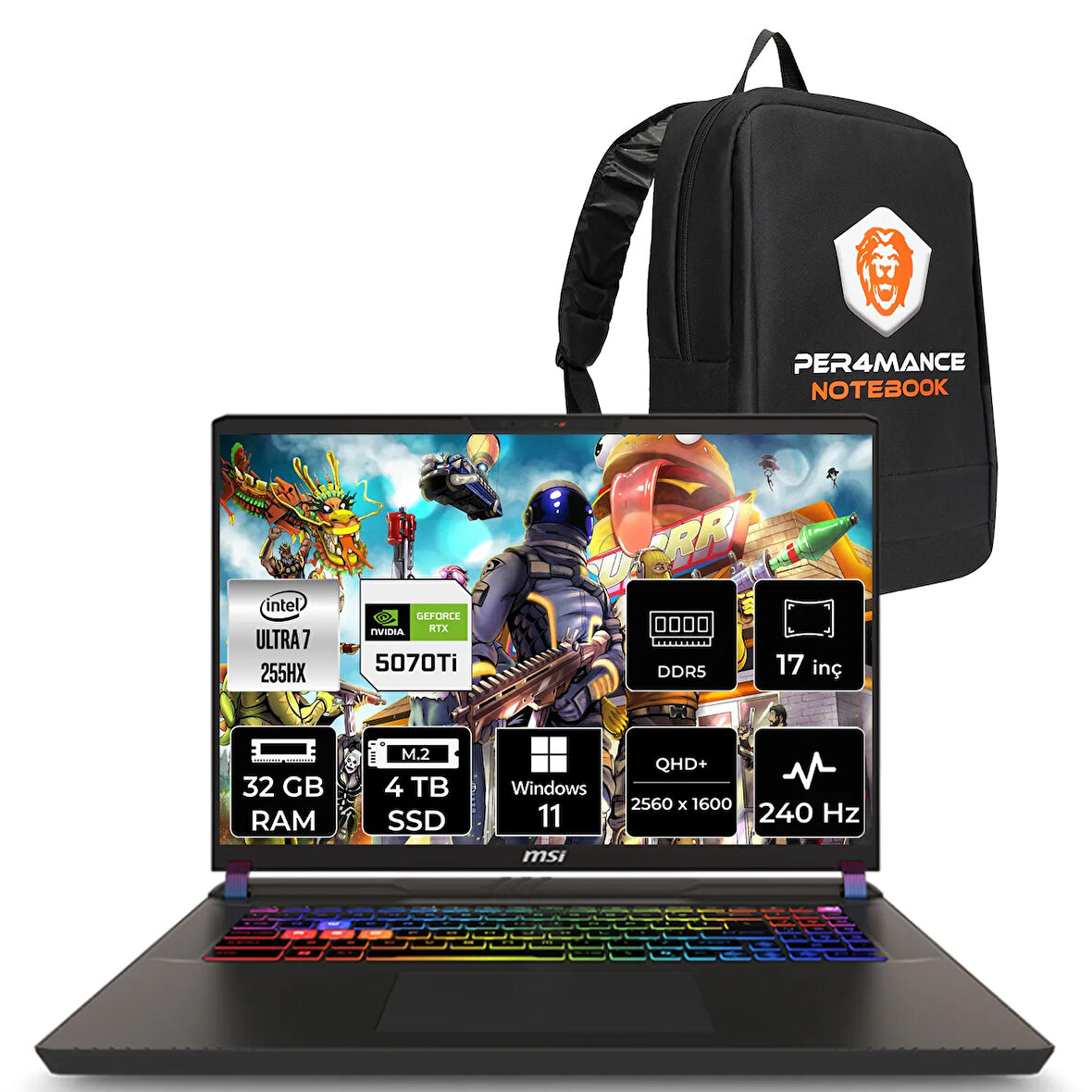 MSI Vector 17 HX AI Ultra 7 255HX 32GB 4TB SSD RTX5070Ti/12GB 140W 17" QHD+ 240Hz W11P Gaming