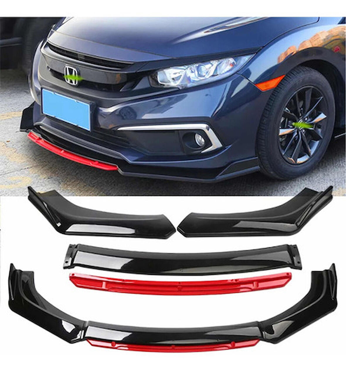 Chevrolet Camaro Ön Lip 4 Parça Kırmızı Tampon Eki 