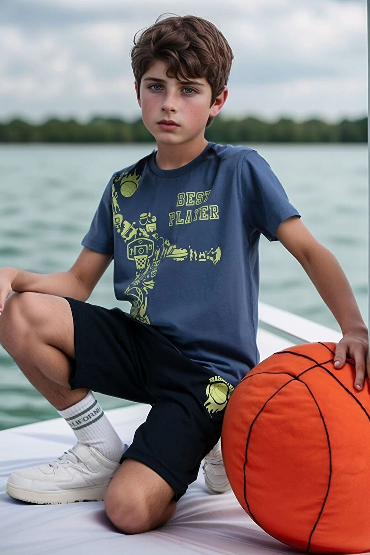 Çocuk Giyim %100 Pamuk Baskılı T-Shirt & Şort İkili Takım