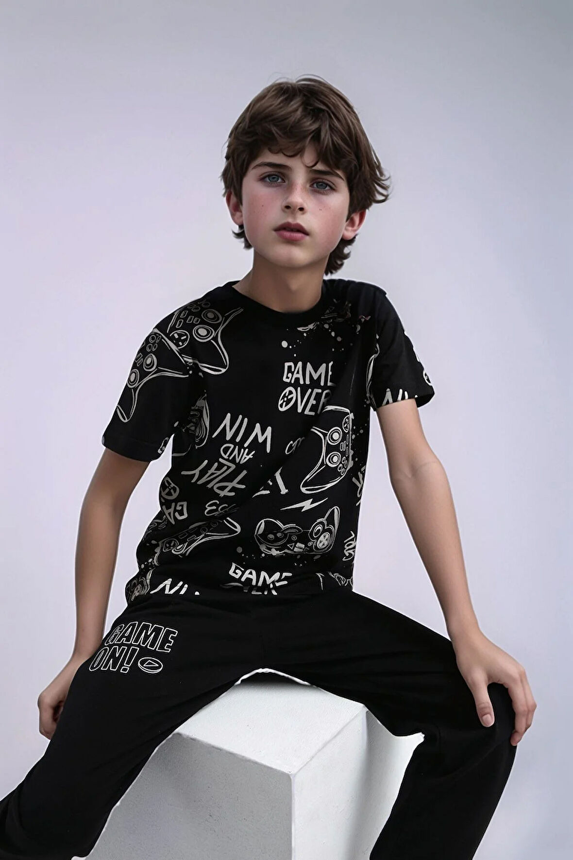 Erkek Çocuk Ev Giyim %100 Pamuklu Kısa Kol İkili Pijama Takımı LL.P01.O2.L01.002