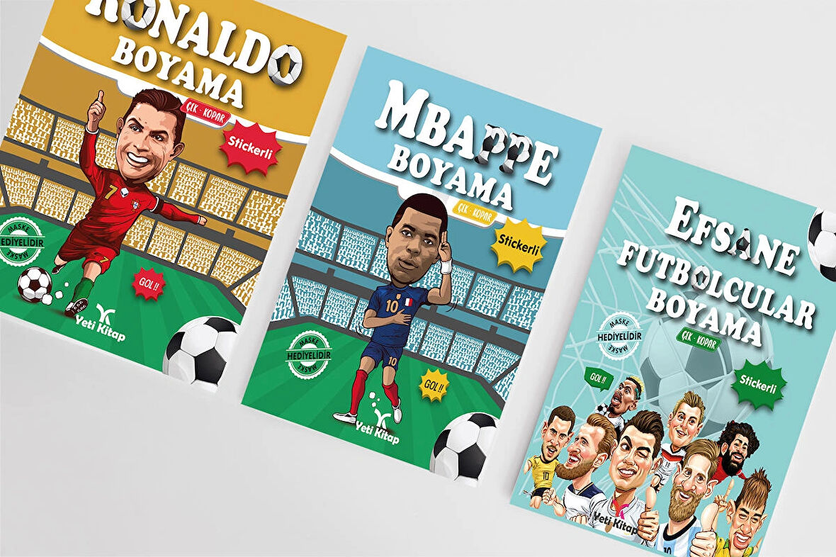 Futbolcu Boyama Kitapları(Ronaldo,Mbappe,Efsaneler) 3 Kitap