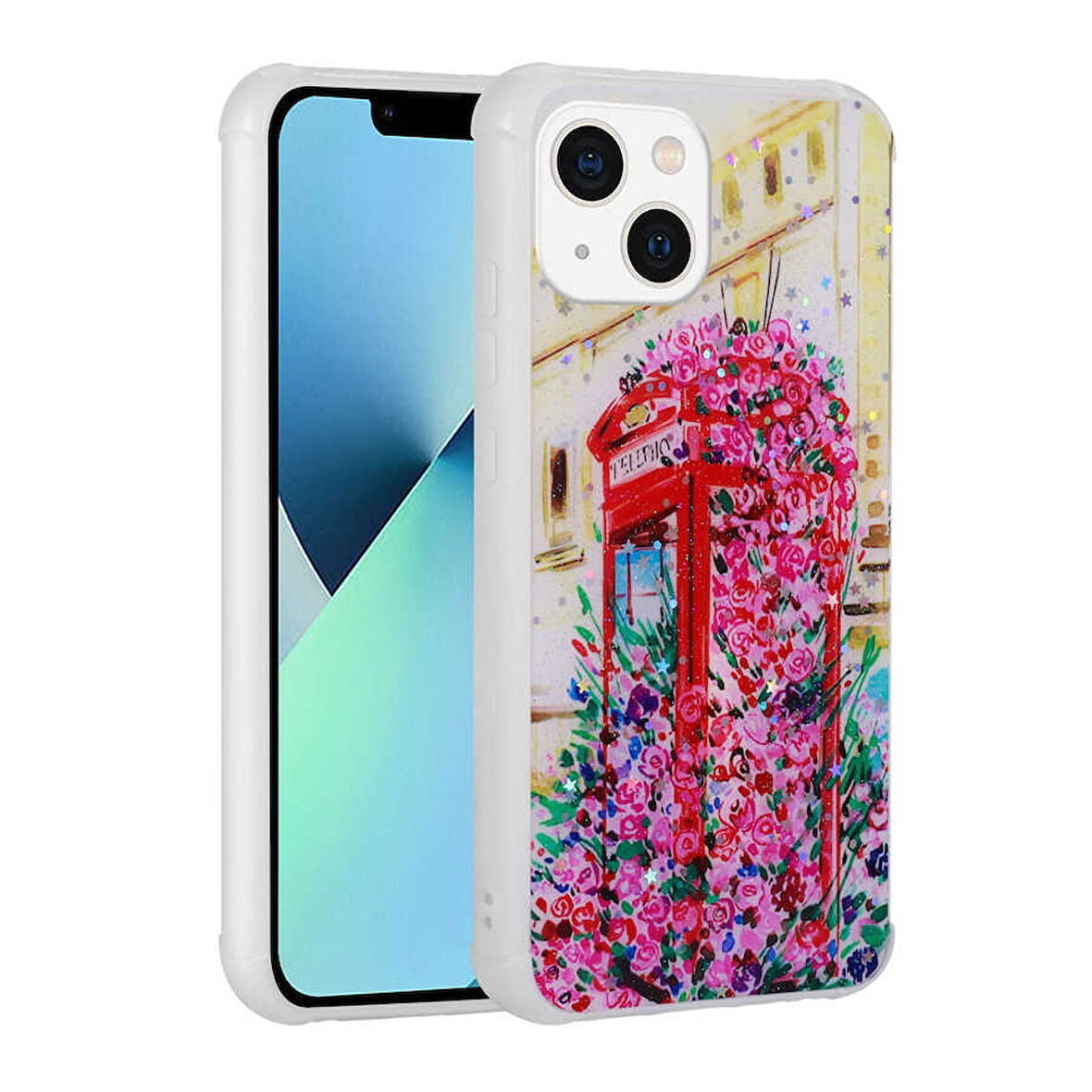 iPhone 13 Kılıf Simli Desenli Kamera Korumalı Parlak  Popy Kapak