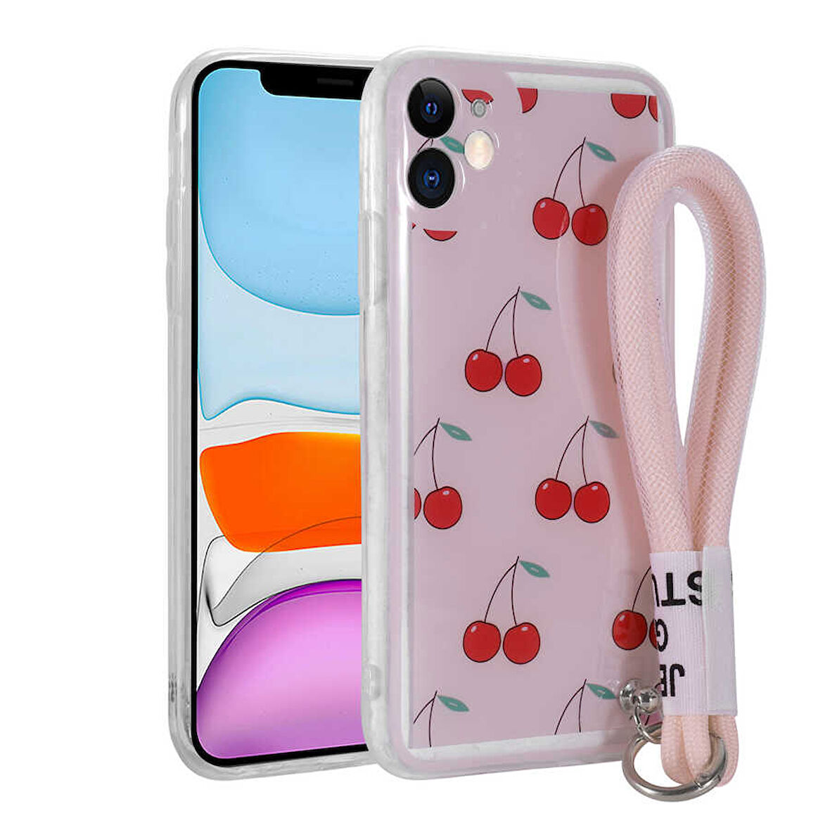 iPhone 11 Kılıf Desenli El Askılı İpli  Astana Silikon Kapak