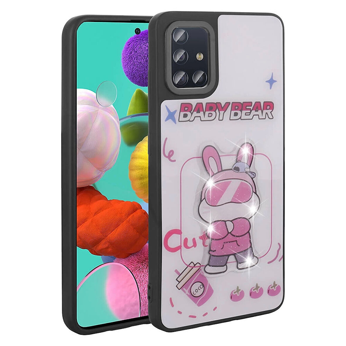 Samsung Galaxy A51 Kılıf Parlayan Kabartmalı İkonik Figürlü Lopard Amas Silikon Kapak