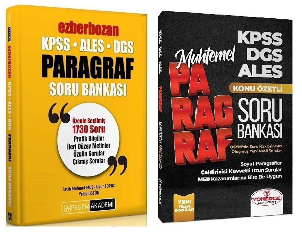 Pegem + Yönerge KPSS ALES DGS Paragraf Ezberbozan Soru 2 li Set Pegem + Yönerge Yayınları