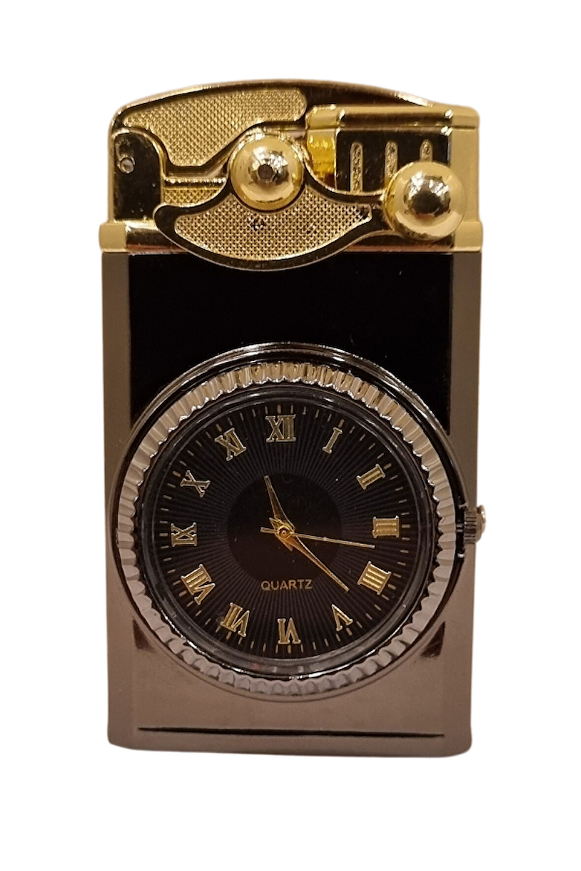 Gunmetal-Gold Saat Desenli Çift Torch Pürmüz Metal Puro Çakmağı