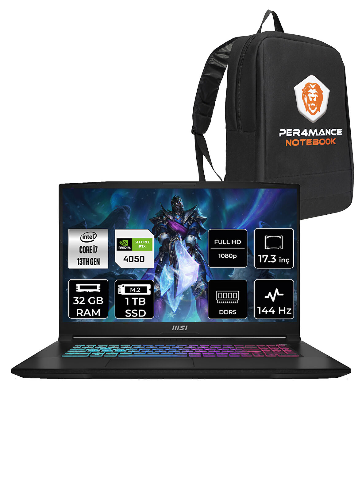 MSI Katana 17 i7 13620H 32GB 1TB SSD RTX4050/6GB 17.3" FHD 144HZ FDOS B13VEK-1036XTR & PER4 ÇANTA